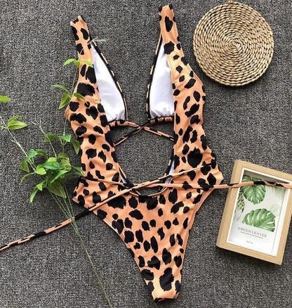 Snake Print Swimsuit One Piece Swimwear Leopard Bathing Suit Woman Bandage Swimming Wear Monokini The Clothing Company Sydney