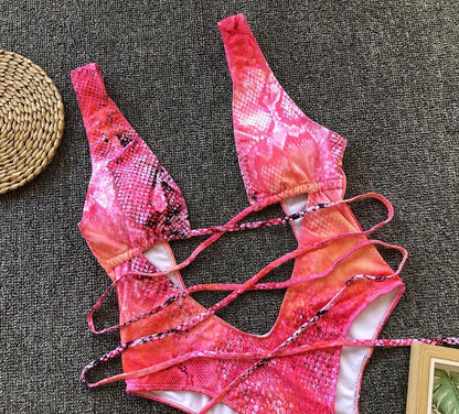 Snake Print Swimsuit One Piece Swimwear Leopard Bathing Suit Woman Bandage Swimming Wear Monokini The Clothing Company Sydney