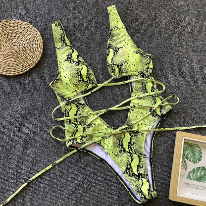 Snake Print Swimsuit One Piece Swimwear Leopard Bathing Suit Woman Bandage Swimming Wear Monokini The Clothing Company Sydney