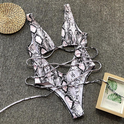 Snake Print Swimsuit One Piece Swimwear Leopard Bathing Suit Woman Bandage Swimming Wear Monokini The Clothing Company Sydney