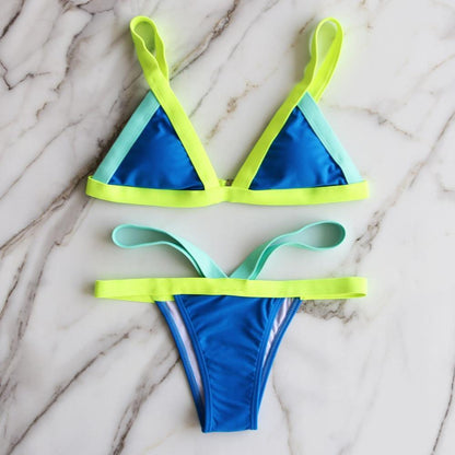 2 Piece Patchwork Swimsuit Brazilian Solid Swimwear Thong Beachwear High Cut Bathing Suit Swimwear Bikini Set The Clothing Company Sydney