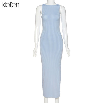 Backless fashion simple black rib knitting maxi streetwear casual Dress The Clothing Company Sydney