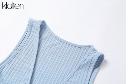 Backless fashion simple black rib knitting maxi streetwear casual Dress The Clothing Company Sydney