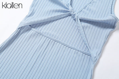 Backless fashion simple black rib knitting maxi streetwear casual Dress The Clothing Company Sydney