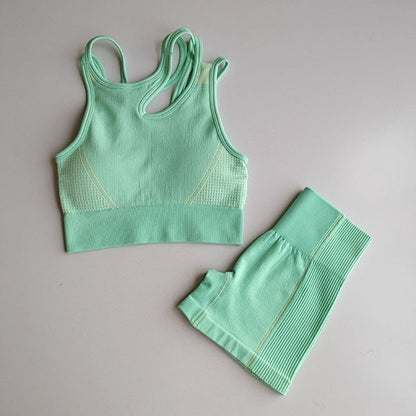 2 Piece Seamless Sports Bras Fitness Shorts Yoga Set Gym Breathable Stretch Sports Suit Running Training Wear The Clothing Company Sydney