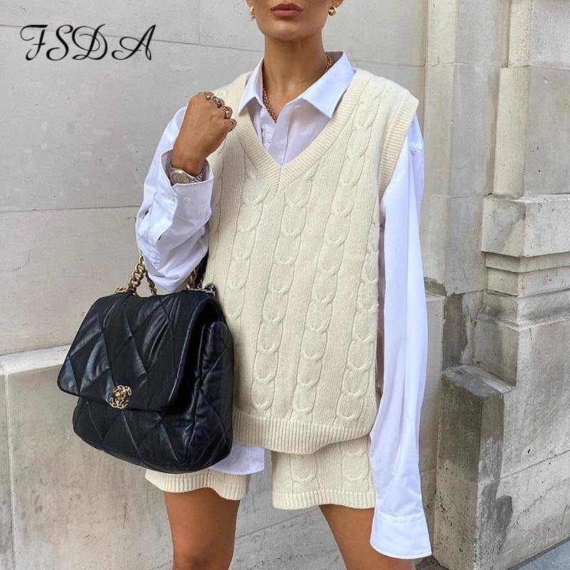 2 Piece Sleeveless Sweater Top Vest And Shorts Mini Matching Set Knitted Autumn Winter Two Piece Set Casual Oversize Jumper Suit Party Outfits The Clothing Company Sydney