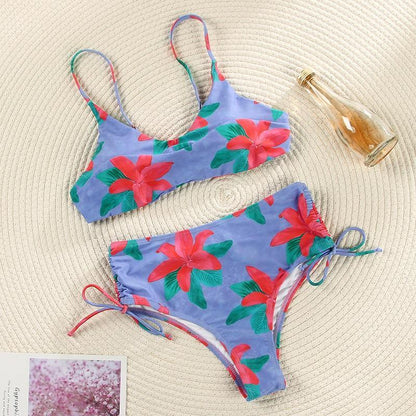Deep V Neck Bikini Floral Print Swimsuit Bow Swimwear Lace Up Bikini Set The Clothing Company Sydney