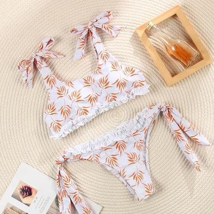 Deep V Neck Bikini Floral Print Swimsuit Bow Swimwear Lace Up Bikini Set The Clothing Company Sydney