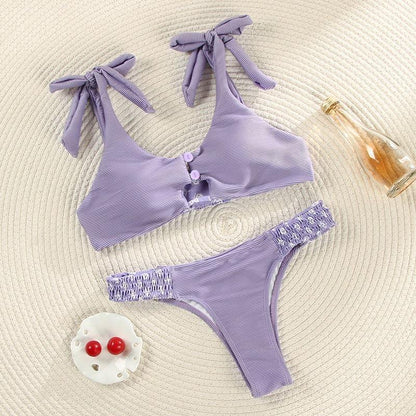 Deep V Neck Bikini Floral Print Swimsuit Bow Swimwear Lace Up Bikini Set The Clothing Company Sydney