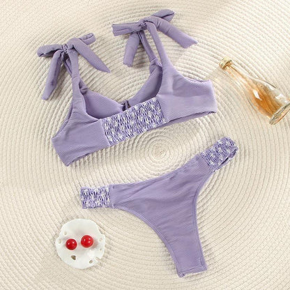 Deep V Neck Bikini Floral Print Swimsuit Bow Swimwear Lace Up Bikini Set The Clothing Company Sydney