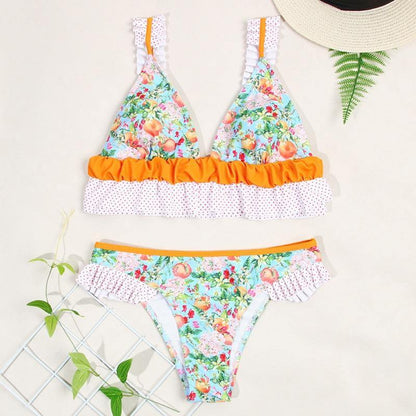Deep V Neck Bikini Floral Print Swimsuit Bow Swimwear Lace Up Bikini Set The Clothing Company Sydney