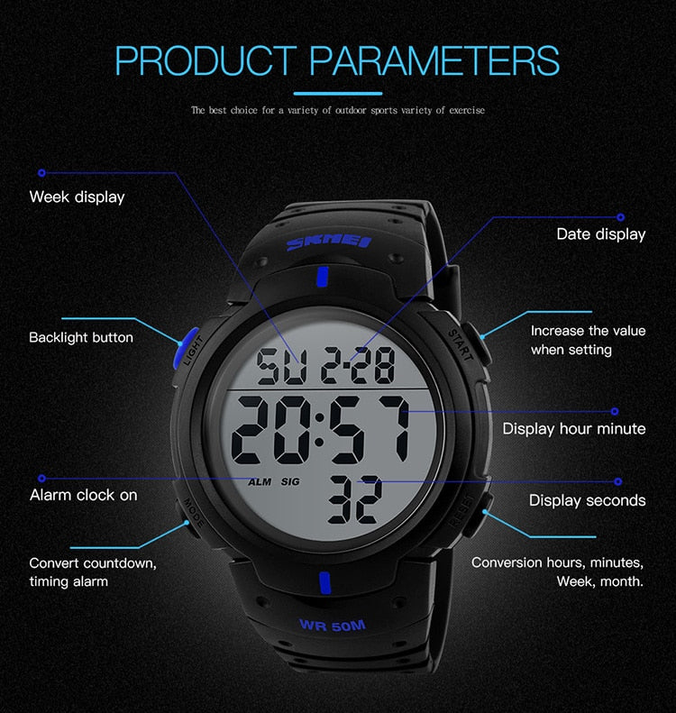 Men Ladies Sports Watches Chronos Countdown Watch Waterproof LED Digital Watch The Clothing Company Sydney