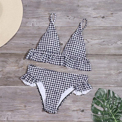 2 Piece Plaid Print Push Up Bikini  Summer Swim Suit Low Waist Swimsuit Ruffles Swimwear Women Bikini Set The Clothing Company Sydney
