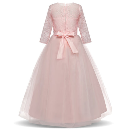 Elegant Princess Lace Dress Kids Flower Embroidery Girls Vintage Children Dresses for Christmas Party Red Ball Gown The Clothing Company Sydney
