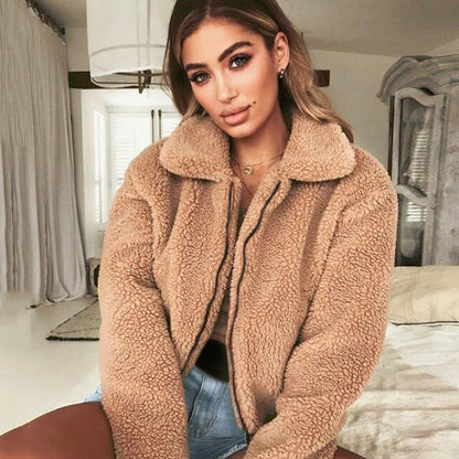 Faux Fur Coat Autumn Elegant Loose Thin Outwear Zipper Overcoat Teddy Jacket The Clothing Company Sydney