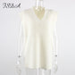 V Neck Sleeveless Sweater Vest Knitted Jumper Autumn Winter Split White Preppy Pullover Loose Top The Clothing Company Sydney