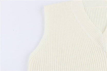V Neck Sleeveless Sweater Vest Knitted Jumper Autumn Winter Split White Pullover Loose Over size Top The Clothing Company Sydney