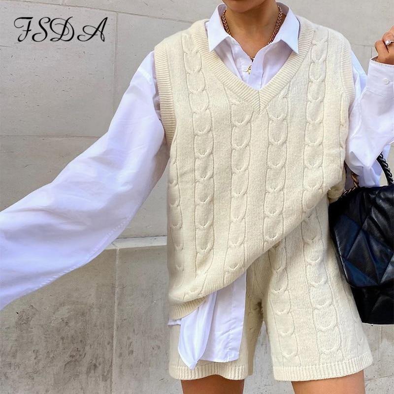 2 Piece Sleeveless Sweater Top Vest And Shorts Mini Matching Set Knitted Autumn Winter Two Piece Set Casual Oversize Jumper Suit Party Outfits The Clothing Company Sydney