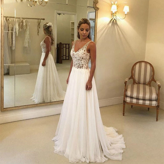 Backless V Neck Sleeveless Boho Wedding Gowns Custom Made Bohemian Lace Beach Wedding Dress The Clothing Company Sydney