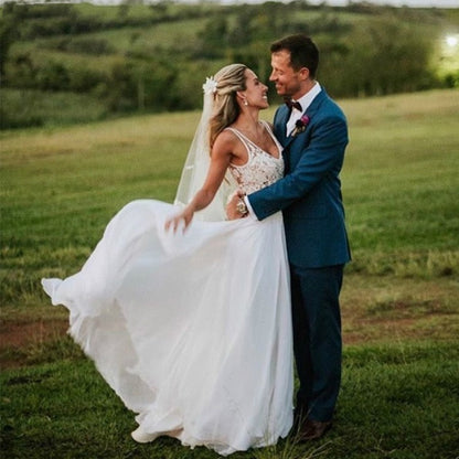 Backless V Neck Sleeveless Boho Wedding Gowns Custom Made Bohemian Lace Beach Wedding Dress The Clothing Company Sydney