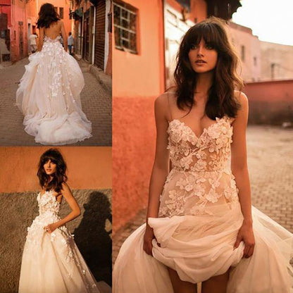Boho Princess Sweetheart Appliqued with Flowers A-Line Tulle Backless  Wedding Gown Free Customize Bride Dress The Clothing Company Sydney