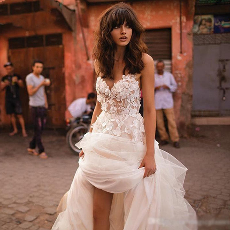 Boho Princess Sweetheart Appliqued with Flowers A-Line Tulle Backless  Wedding Gown Free Customize Bride Dress The Clothing Company Sydney