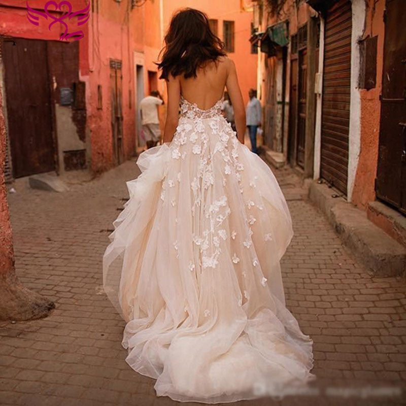 Boho Princess Sweetheart Appliqued with Flowers A-Line Tulle Backless  Wedding Gown Free Customize Bride Dress The Clothing Company Sydney
