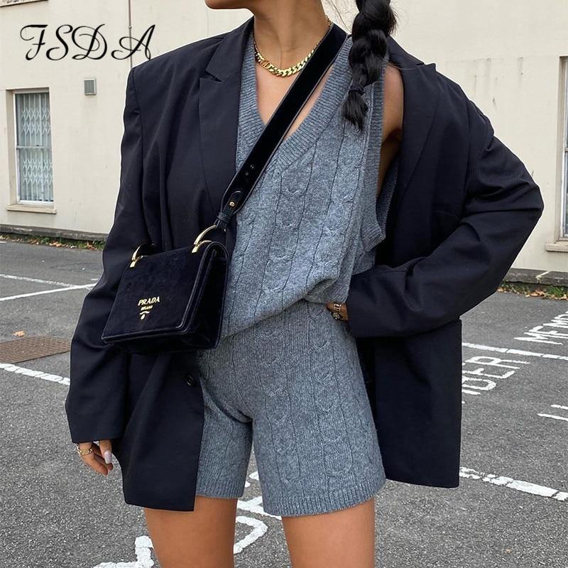 2 Piece Sleeveless Sweater Top Vest And Shorts Mini Matching Set Knitted Autumn Winter Two Piece Set Casual Oversize Jumper Suit Party Outfits The Clothing Company Sydney