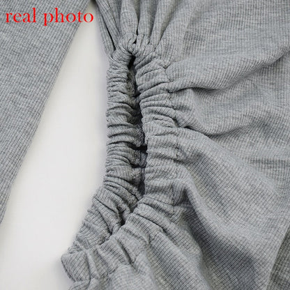 Autumn Draped Flare Sleeve Cut-Out Mini Knitting Round Neck Ruched Skinny Chic Casual Streetwear Dress The Clothing Company Sydney