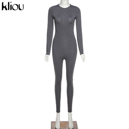 Solid black/gray long sleeve skiing  jumpsuit women elastic hight outfit fashion fitness sportwear slim rompers streetwear The Clothing Company Sydney