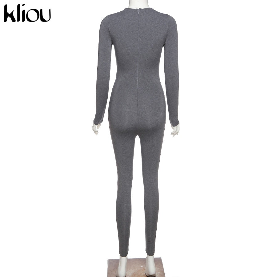 Solid black/gray long sleeve skiing  jumpsuit women elastic hight outfit fashion fitness sportwear slim rompers streetwear The Clothing Company Sydney