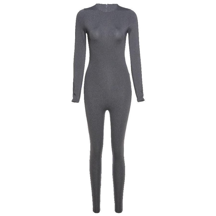 Solid black/gray long sleeve skiing  jumpsuit women elastic hight outfit fashion fitness sportwear slim rompers streetwear The Clothing Company Sydney