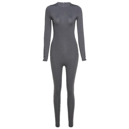 Solid black/gray long sleeve skiing  jumpsuit women elastic hight outfit fashion fitness sportwear slim rompers streetwear The Clothing Company Sydney