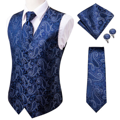 Men's Vests and Tie Business Formal Dresses Slim Vest 4piece Hanky cufflinks for Suit Blue Paisley Waistcoat The Clothing Company Sydney