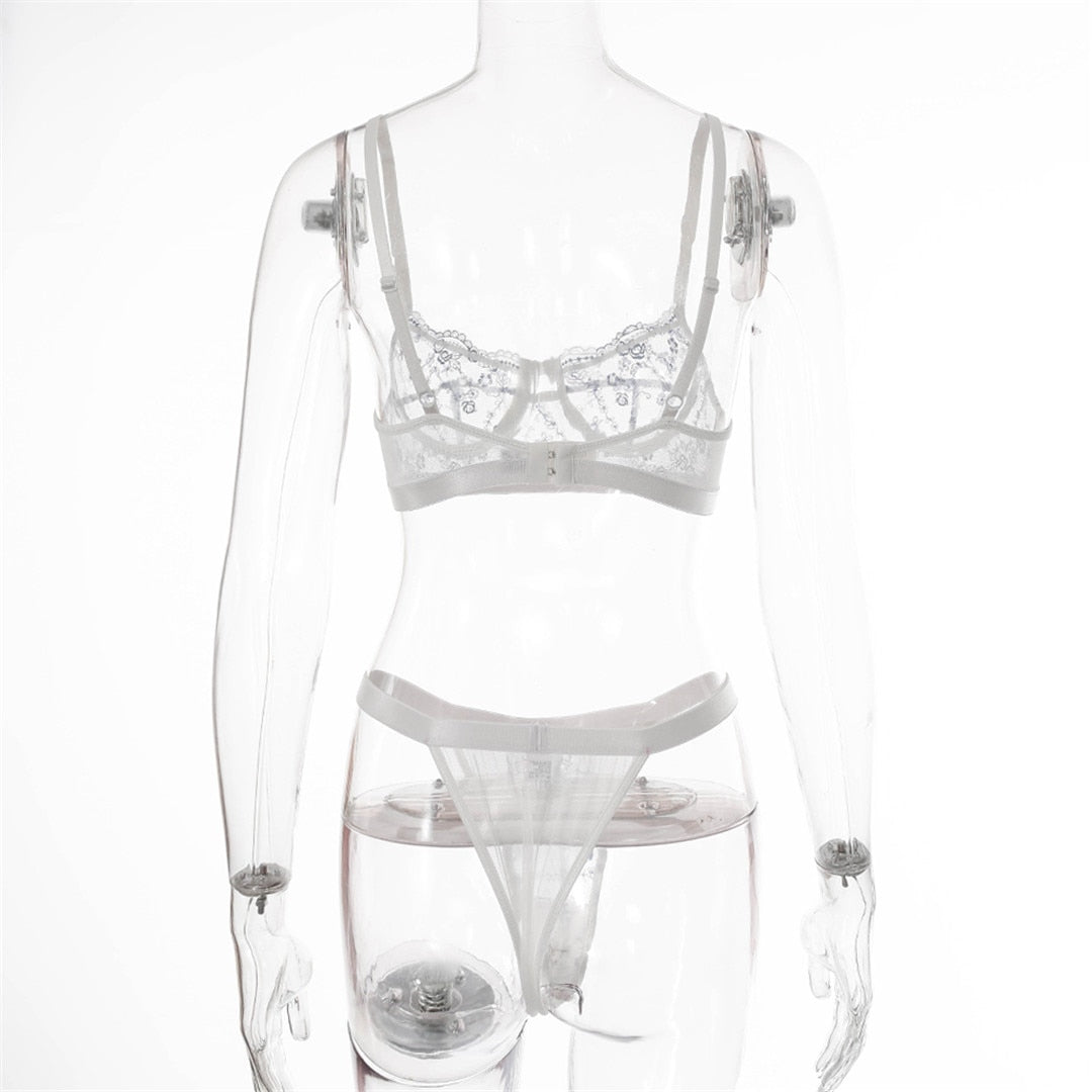 2 Piece Underwear Set Embroidery Lingerie Lace See Through Bra Set Transparent Mesh Lingerie Sexy Bra Set The Clothing Company Sydney
