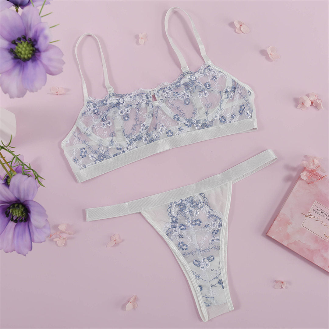 2 Piece Underwear Set Embroidery Lingerie Lace See Through Bra Set Transparent Mesh Lingerie Sexy Bra Set The Clothing Company Sydney