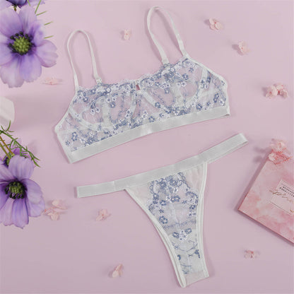 2 Piece Underwear Set Embroidery Lingerie Lace See Through Bra Set Transparent Mesh Lingerie Sexy Bra Set The Clothing Company Sydney