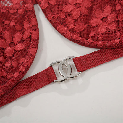 2 Piece Red Floral Embroidery Underwear Bra Panties Lace Lingerie Set Sexy See Through Bra Thong The Clothing Company Sydney
