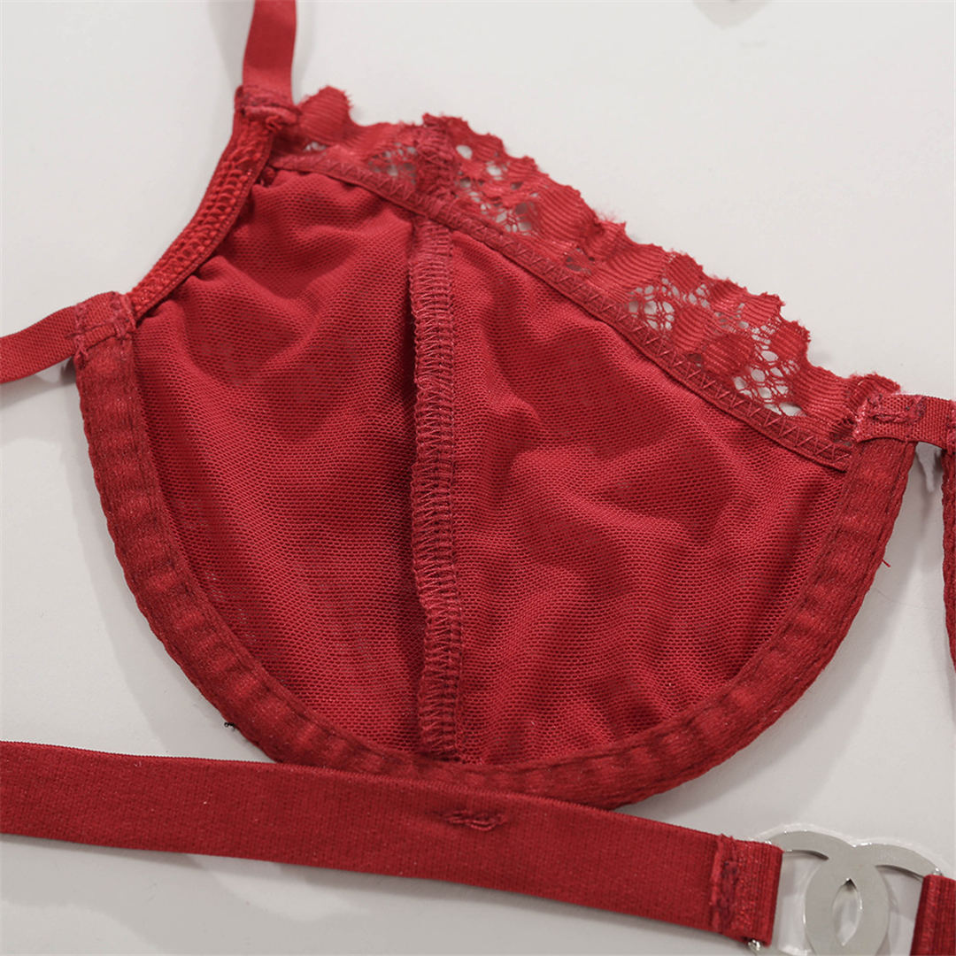2 Piece Red Floral Embroidery Underwear Bra Panties Lace Lingerie Set Sexy See Through Bra Thong The Clothing Company Sydney