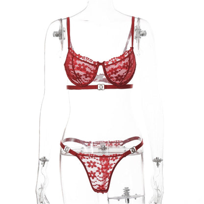 2 Piece Red Floral Embroidery Underwear Bra Panties Lace Lingerie Set Sexy See Through Bra Thong The Clothing Company Sydney