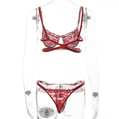 2 Piece Red Floral Embroidery Underwear Bra Panties Lace Lingerie Set Sexy See Through Bra Thong The Clothing Company Sydney