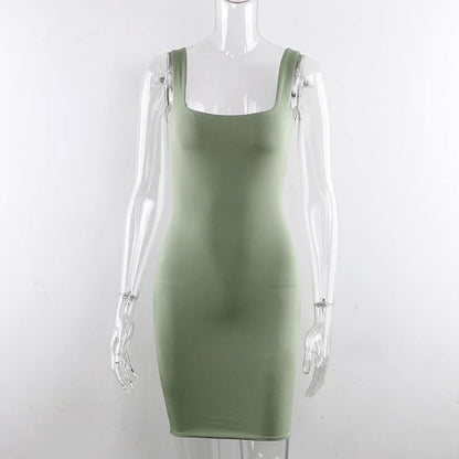 Square Neck Sleeveless Bodycon Mini Basic Summer Black Backless Party Sexy Clubwear Dresses The Clothing Company Sydney