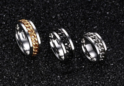 Spinner Chain Ring Men's Stainless Steel Fidget Metal Gold Black Blue silver Color Reliever Stress Jewellery Ring The Clothing Company Sydney