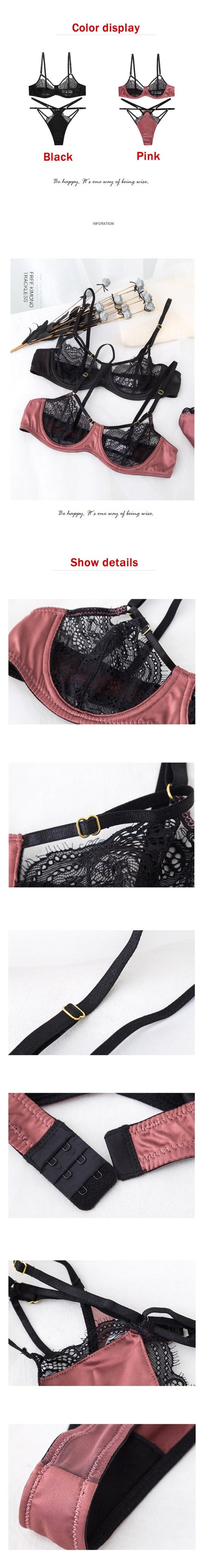 2 Piece Classic Pink Bra Set Lingerie Push Up Brassiere Black Lace Sexy Bandage Panties Briefs Underwear Set The Clothing Company Sydney
