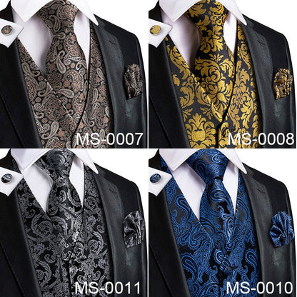 Men's Vests and Tie Business Formal Dresses Slim Vest 4piece Hanky cufflinks for Suit Blue Paisley Waistcoat The Clothing Company Sydney