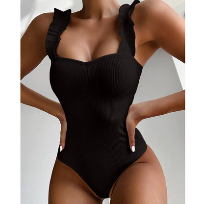 One Piece Swimsuit Wood Ear Ruffle Swimwear Push Up Monokini Bathing Suits Summer Beach Wear Swimming Suit The Clothing Company Sydney