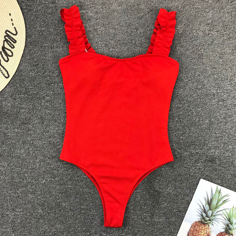 One Piece Swimsuit Wood Ear Ruffle Swimwear Push Up Monokini Bathing Suits Summer Beach Wear Swimming Suit The Clothing Company Sydney