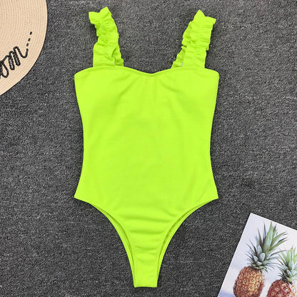 One Piece Swimsuit Wood Ear Ruffle Swimwear Push Up Monokini Bathing Suits Summer Beach Wear Swimming Suit The Clothing Company Sydney