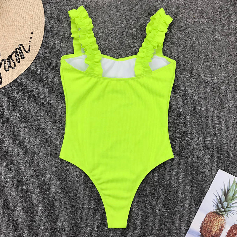 One Piece Swimsuit Wood Ear Ruffle Swimwear Push Up Monokini Bathing Suits Summer Beach Wear Swimming Suit The Clothing Company Sydney