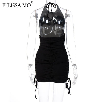 Backless Ruched Autumn Halter Bodycon Short Drawstring Club Partywear Dress The Clothing Company Sydney